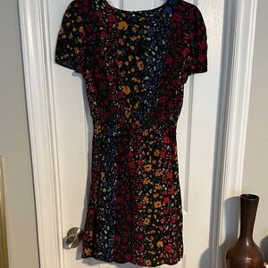 APRICOT Black Dress with Red, Yellow, Blue & Green Floral Print
